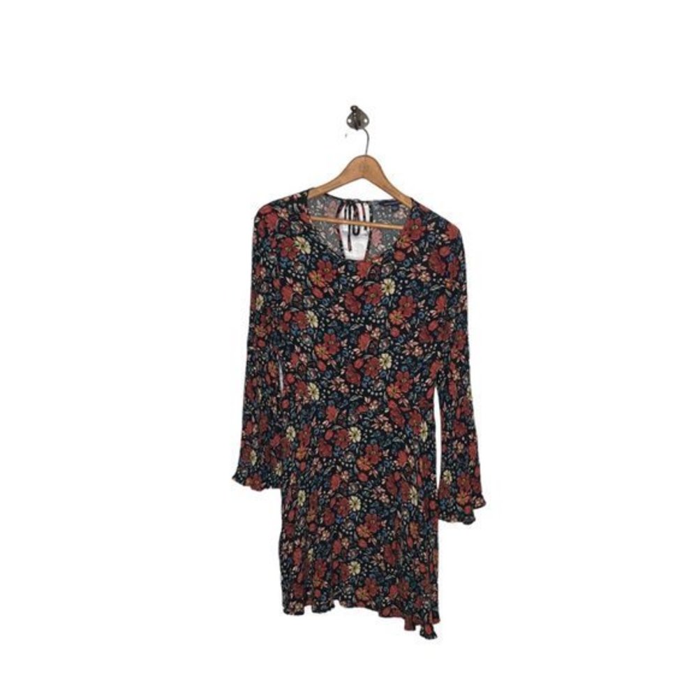 American Eagle S Black Floral Long Bell Sleeve‎ Flirty Mini Festival Boho Dress - Picture 3 of 6